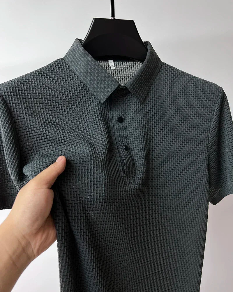 Men's Summer Ice Silk Short Sleeve Polo – Cool, Breathable, Sweat-Absorbing, Business Casual T-Shirt