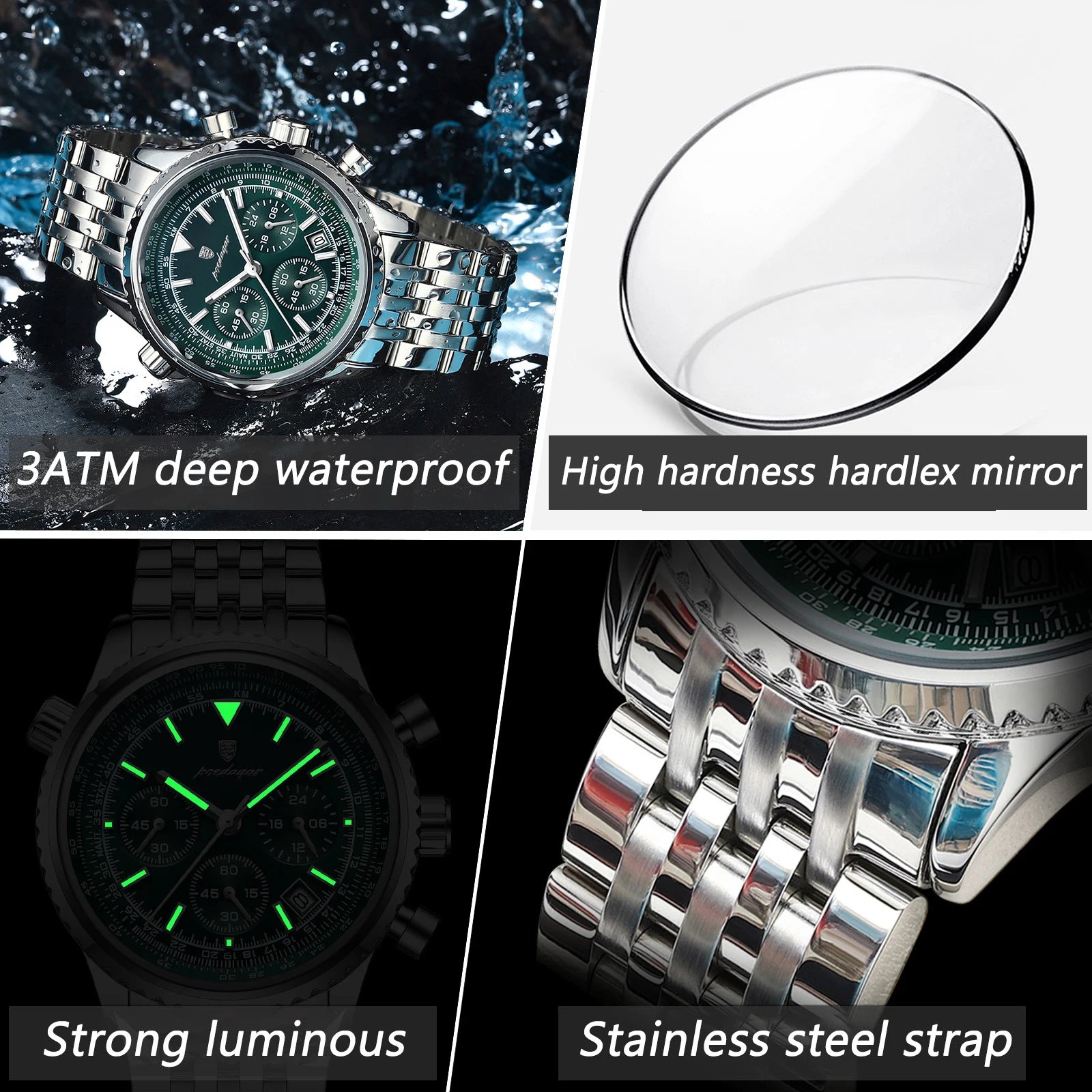 Men's Luxury Chronograph Watch – Stainless Steel, Waterproof, Luminous, Quartz