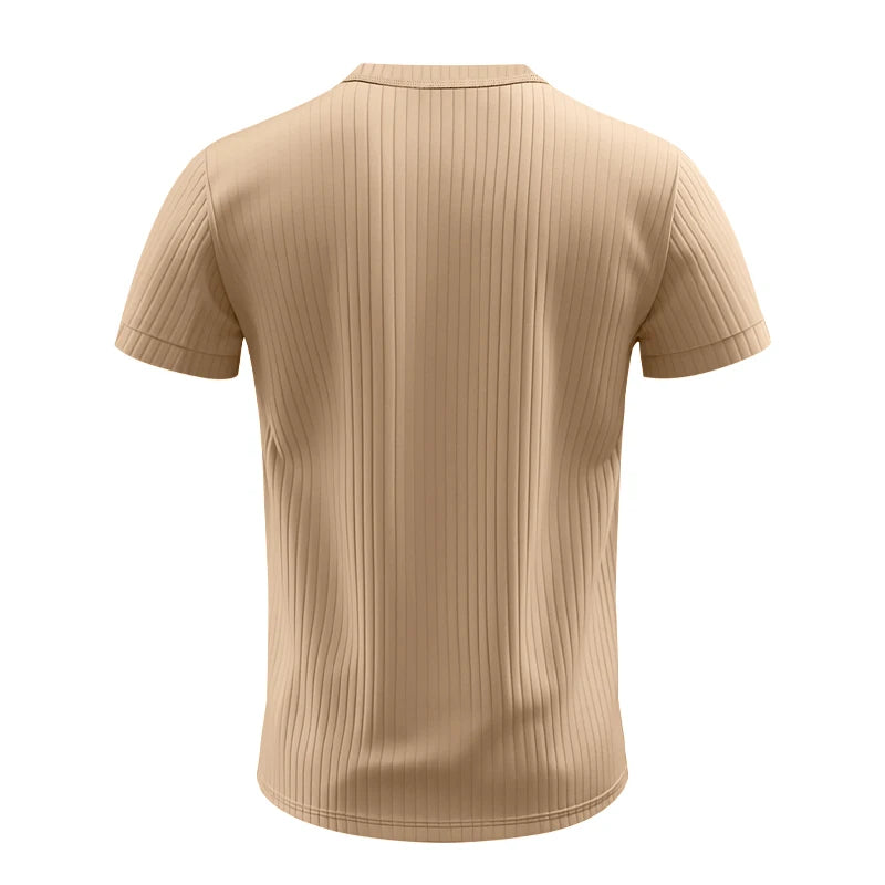 Men’s Striped Knit T-Shirt – Henley Neck, Short Sleeve, Soft & Breathable Casual Top