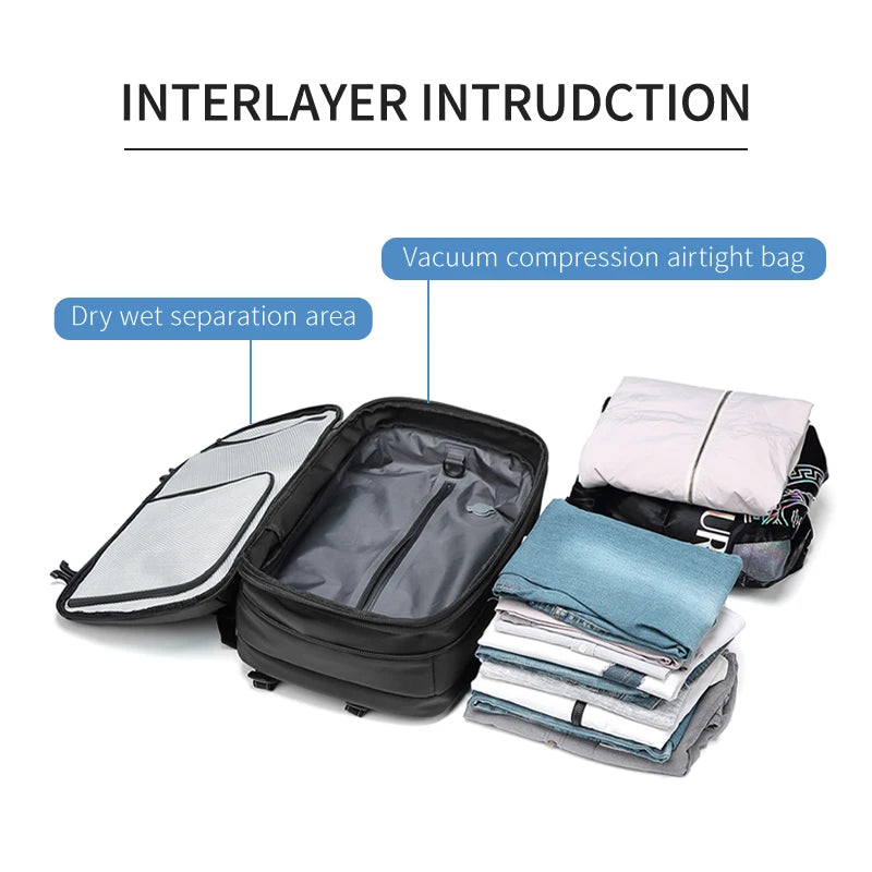 Men's Expandable Travel Backpack with Vacuum Compression – 17-Inch Laptop, Large Capacity, Business & School Outdoor Hiking Bag