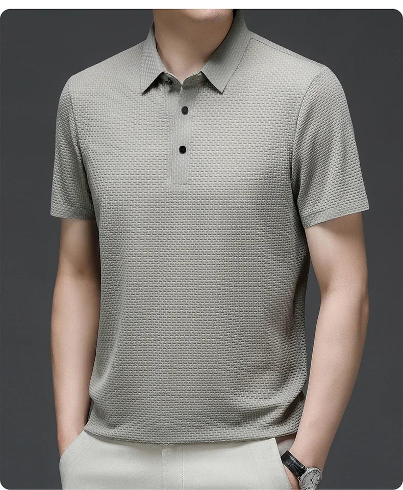 Men's Summer Ice Silk Short Sleeve Polo – Cool, Breathable, Sweat-Absorbing, Business Casual T-Shirt