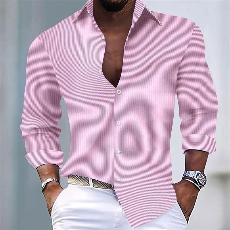 Men’s Summer Striped Shirt – Casual Long Sleeve Style for Holidays and Daily Wear