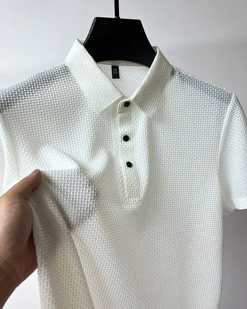 Men's Summer Ice Silk Short Sleeve Polo – Cool, Breathable, Sweat-Absorbing, Business Casual T-Shirt