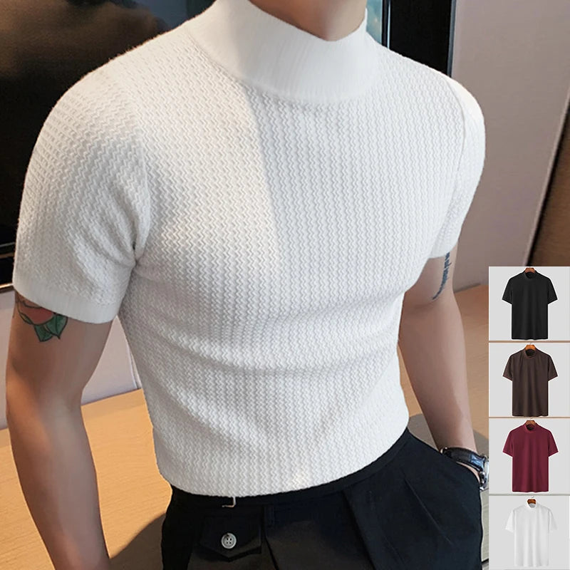 Men’s Summer Slim Fit High Neck Textured T-Shirt