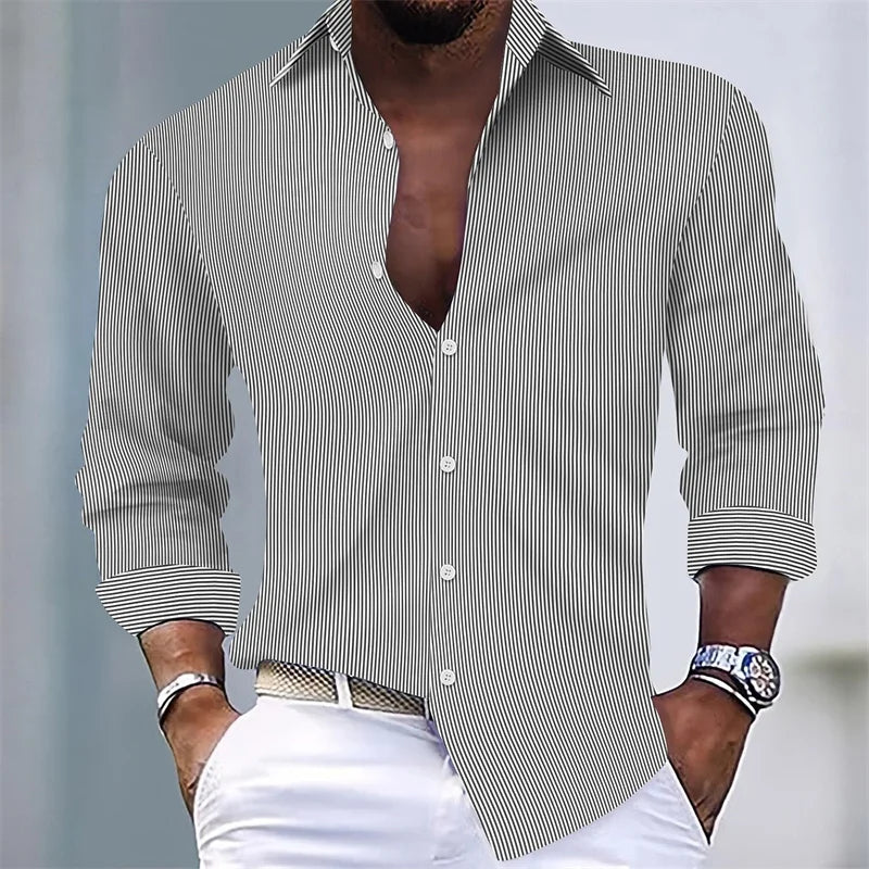 Men’s Summer Striped Shirt – Casual Long Sleeve Style for Holidays and Daily Wear