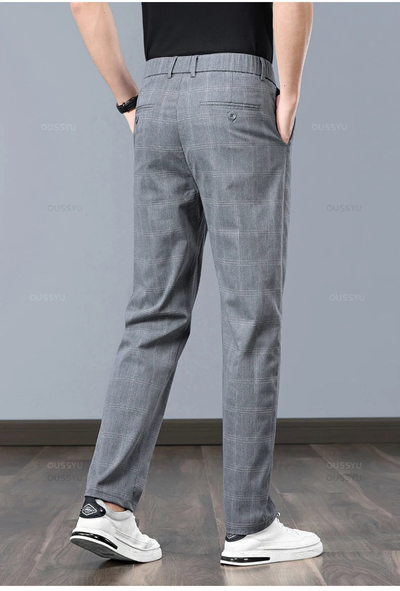 Men’s Slim Fit Plaid Pants – Stretch Formal Trousers for Office, Party & Casual Wear