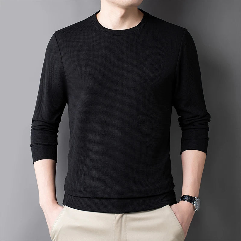 Men's Waffle Knit Long Sleeve T-Shirt – Casual Comfort Top