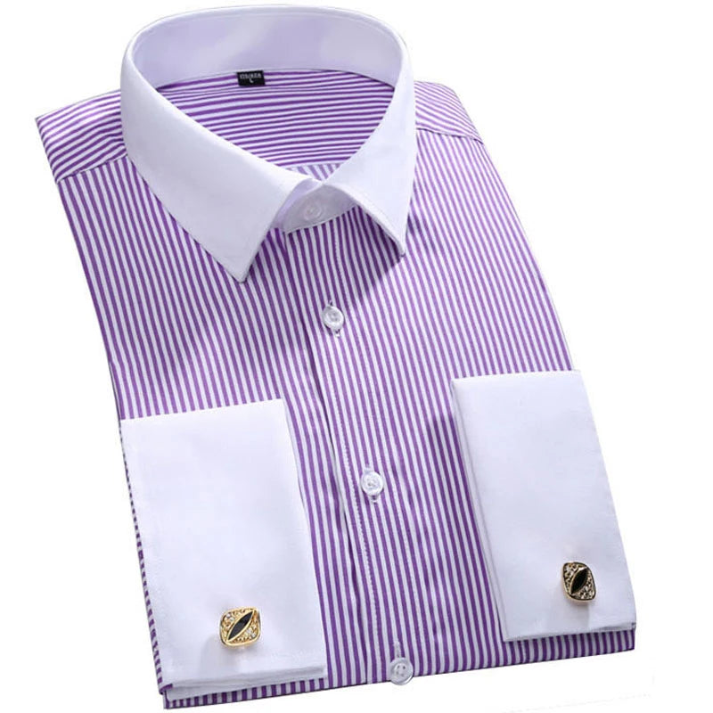 Men’s French Cuff Dress Shirt – Long Sleeve Formal Wedding & Party Shirt with Pocket