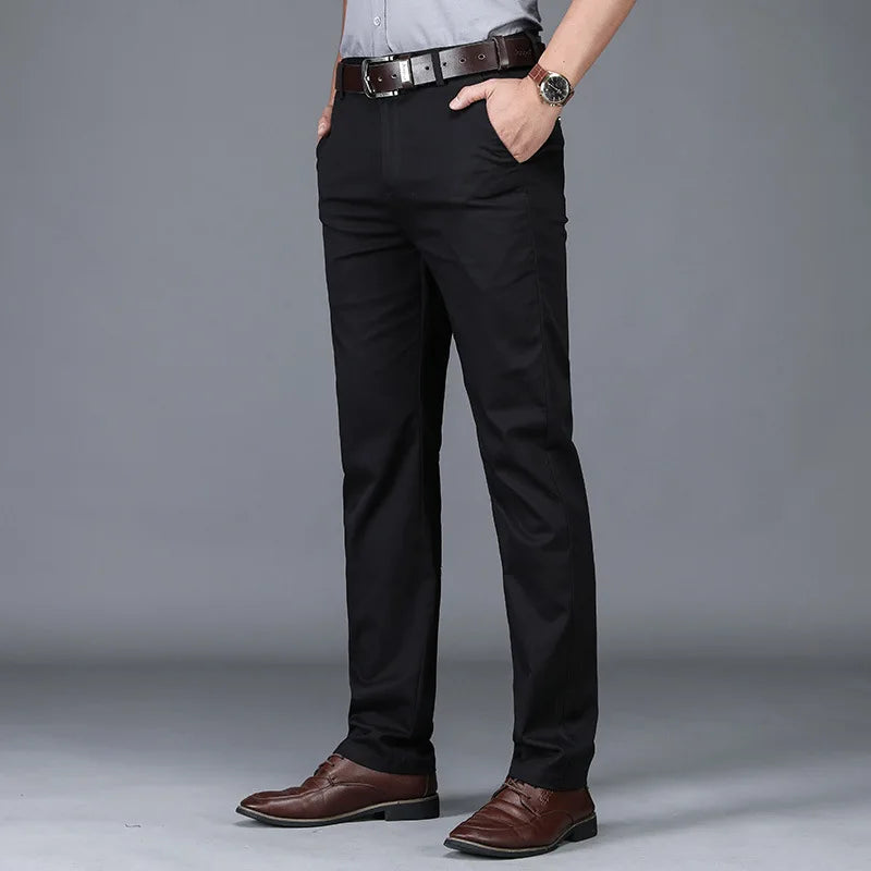Men’s Classic Straight Casual Pants – Comfortable Business Trousers in Green, Black & Khaki | 2023 Fashion