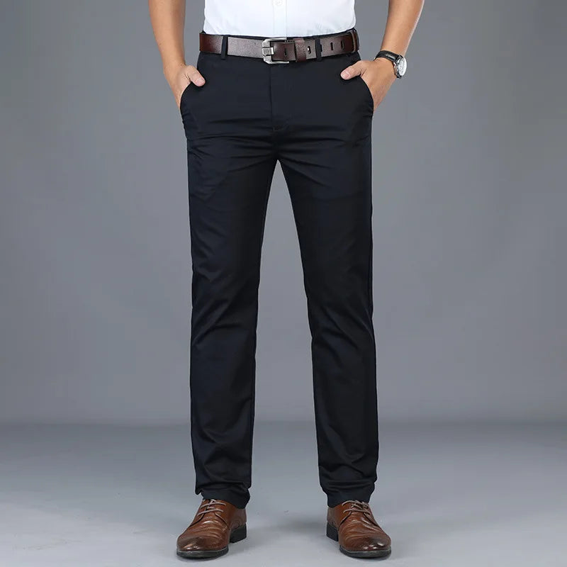 Men’s Classic Straight Casual Pants – Comfortable Business Trousers in Green, Black & Khaki | 2023 Fashion