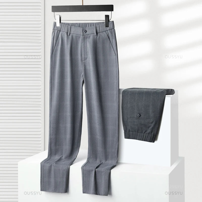 Men’s Slim Fit Plaid Pants – Stretch Formal Trousers for Office, Party & Casual Wear