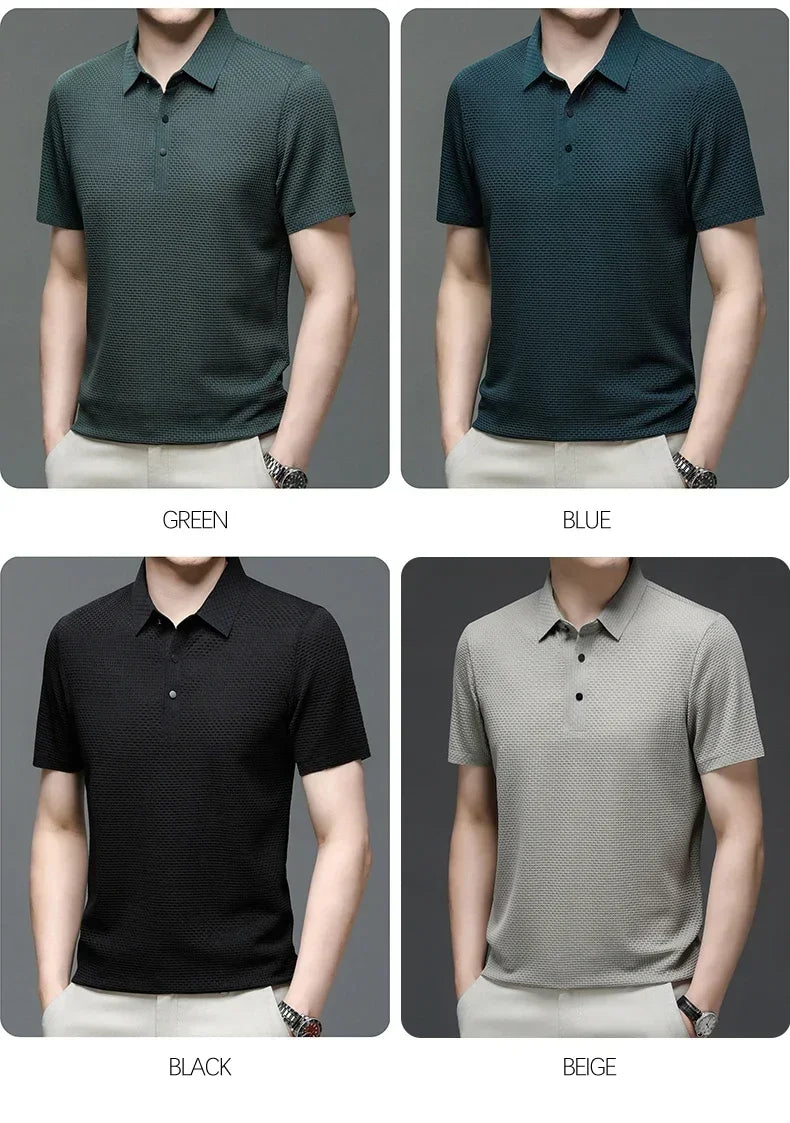 Men's Summer Ice Silk Short Sleeve Polo – Cool, Breathable, Sweat-Absorbing, Business Casual T-Shirt