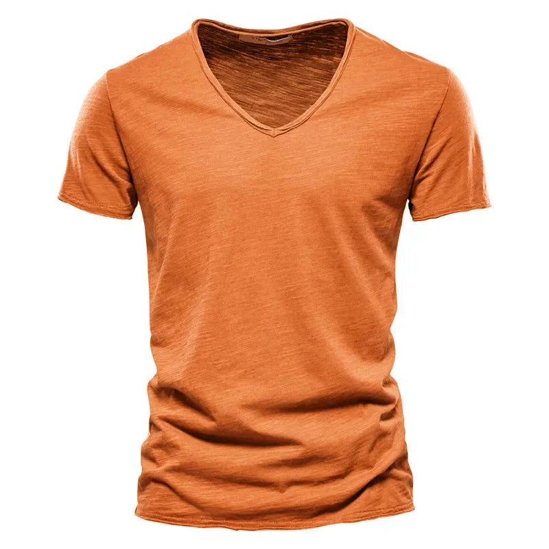 Men’s 100% Cotton V-Neck T-Shirt – Slim Fit Solid Color Short Sleeve Top