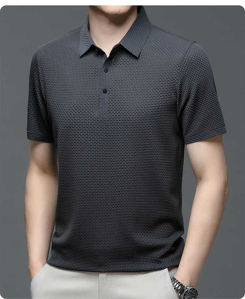 Men's Summer Ice Silk Short Sleeve Polo – Cool, Breathable, Sweat-Absorbing, Business Casual T-Shirt