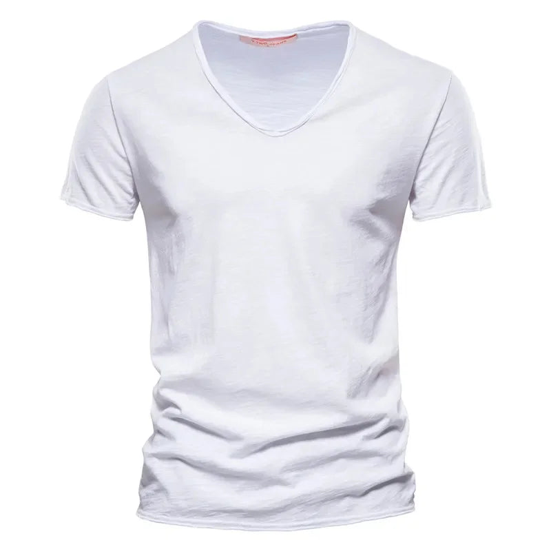 Men’s 100% Cotton V-Neck T-Shirt – Slim Fit Solid Color Short Sleeve Top