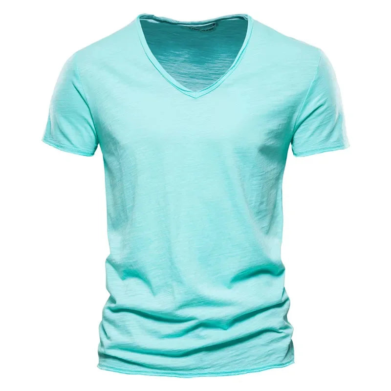 Men’s 100% Cotton V-Neck T-Shirt – Slim Fit Solid Color Short Sleeve Top