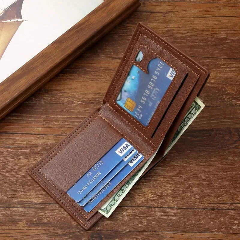 Men's Slim Leather Wallet – Minimalist Soft Leather Bifold, Compact & Durable Short Wallet