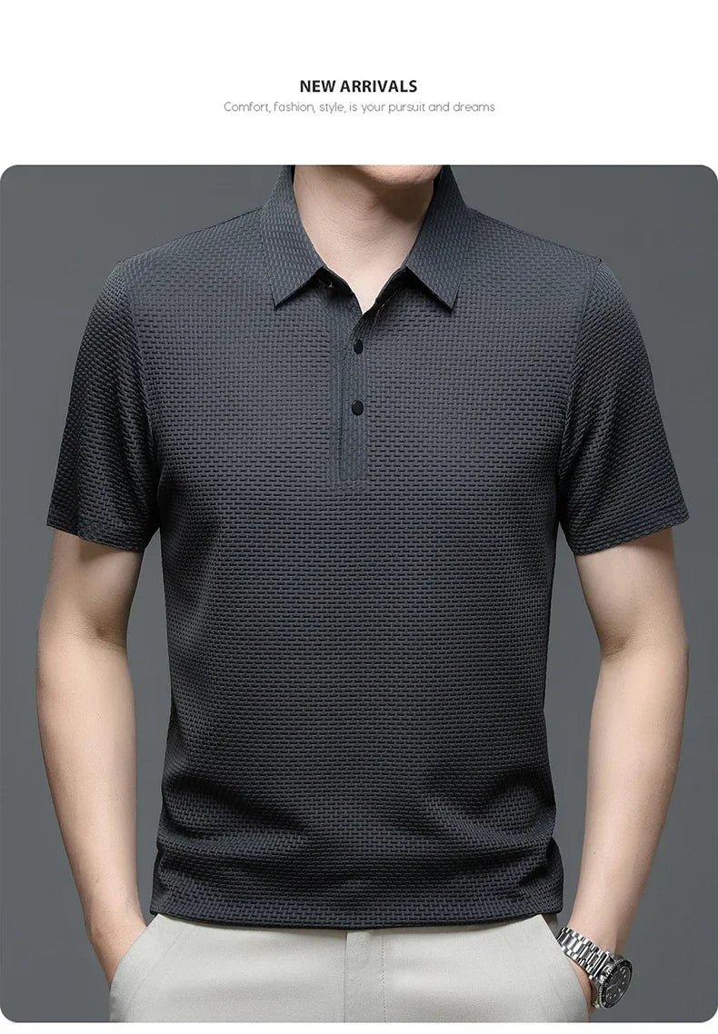 Men's Summer Ice Silk Short Sleeve Polo – Cool, Breathable, Sweat-Absorbing, Business Casual T-Shirt