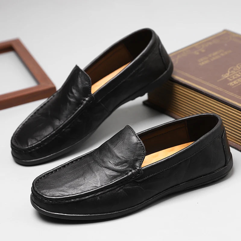 Men’s Genuine Leather Loafers – Luxury Italian Style Slip-On Driving Shoes