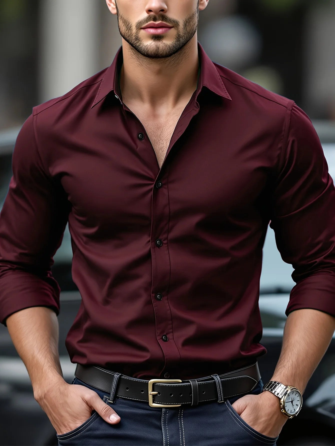 FGKKS Men’s Dress Shirt – Premium Slim Fit with Stretch Fabric