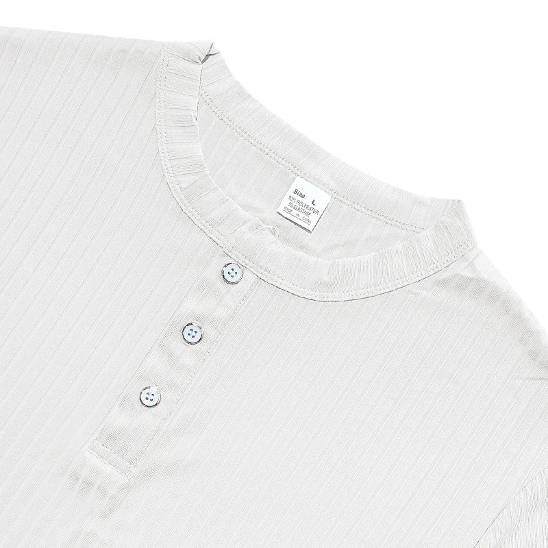 Men’s Striped Knit T-Shirt – Henley Neck, Short Sleeve, Soft & Breathable Casual Top