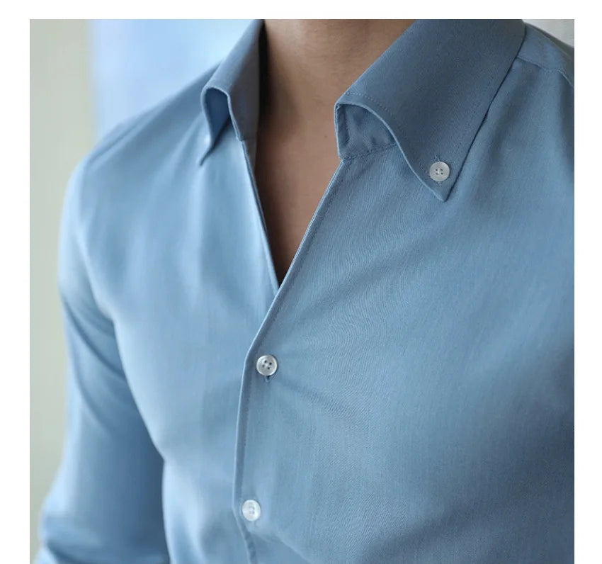 Men's Wrinkle-Free Slim-Fit Italian Collar Shirt – Casual & Stylish
