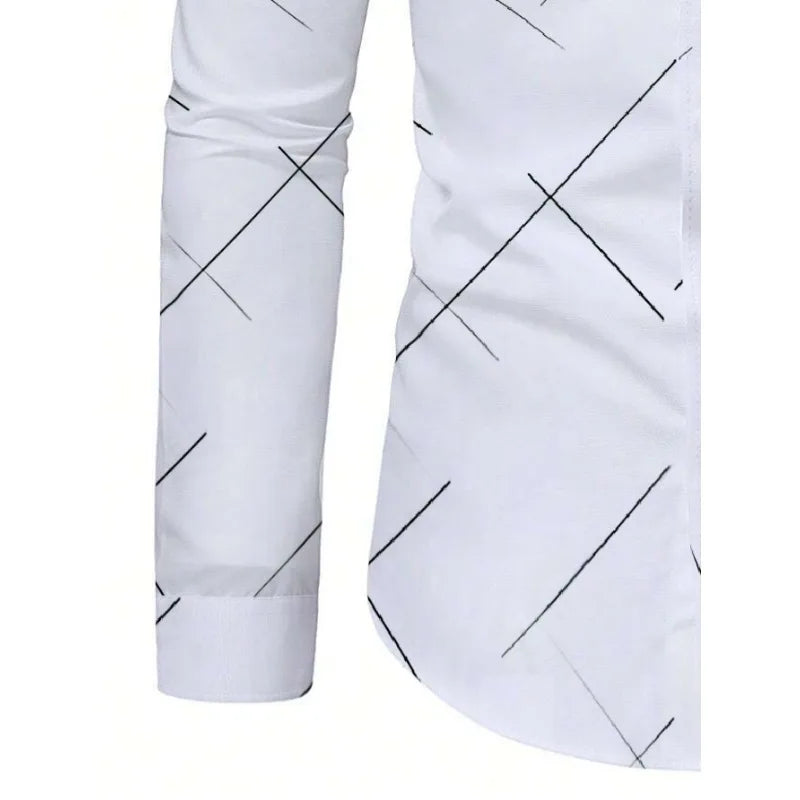 FGKKS Men's Printed Long Sleeve Shirt – Fashion Casual White Shirt for Men