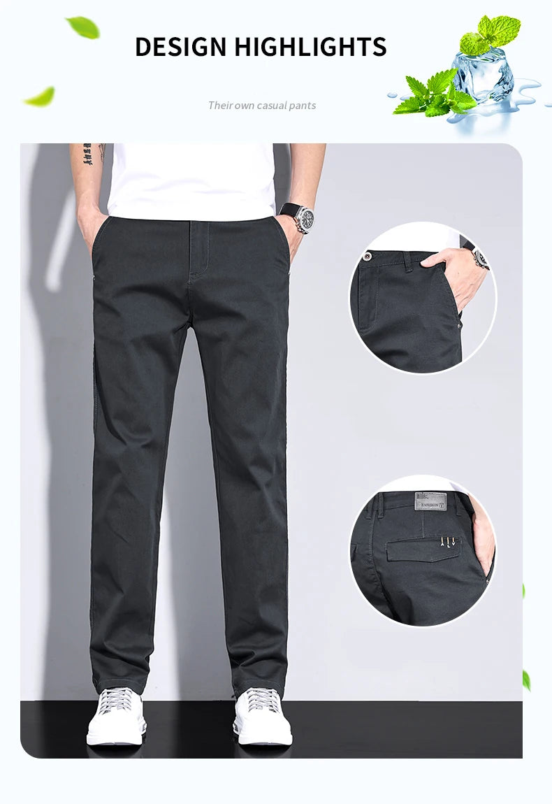 Men’s White Casual Pants – Stretch Straight Fit, Comfortable Soft Business & Work Trousers