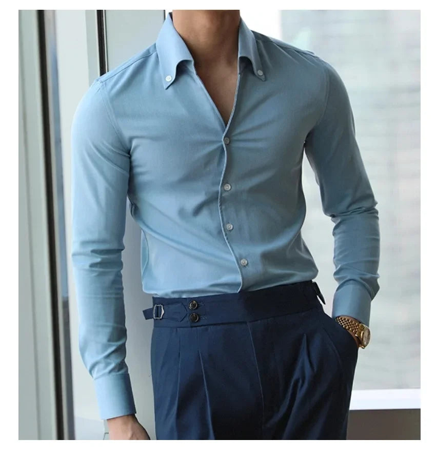 Men's Wrinkle-Free Slim-Fit Italian Collar Shirt – Casual & Stylish