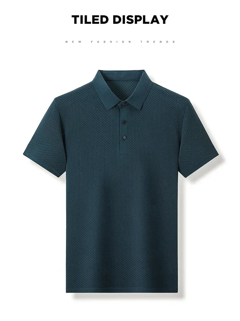Men's Summer Ice Silk Short Sleeve Polo – Cool, Breathable, Sweat-Absorbing, Business Casual T-Shirt