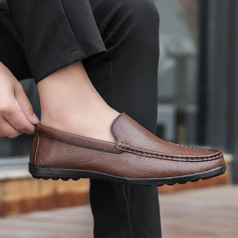 Men’s Genuine Leather Loafers – Luxury Italian Style Slip-On Driving Shoes