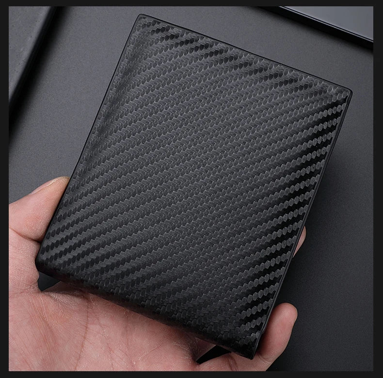 Men's Carbon Fiber Slim Wallet – Short Card Holder with Integrated Zipper Coin Pocket