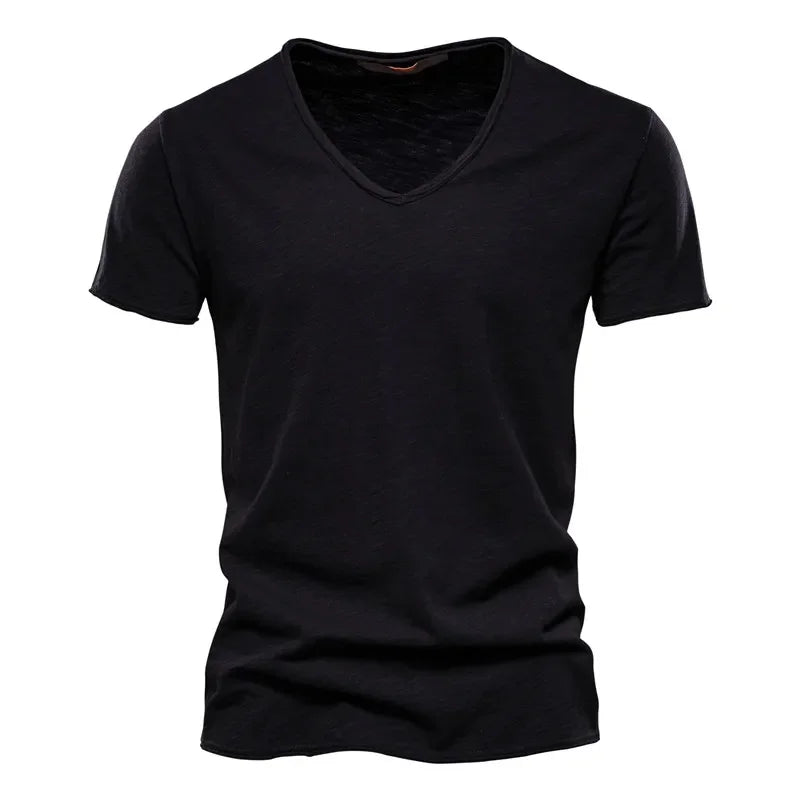 Men’s 100% Cotton V-Neck T-Shirt – Slim Fit Solid Color Short Sleeve Top