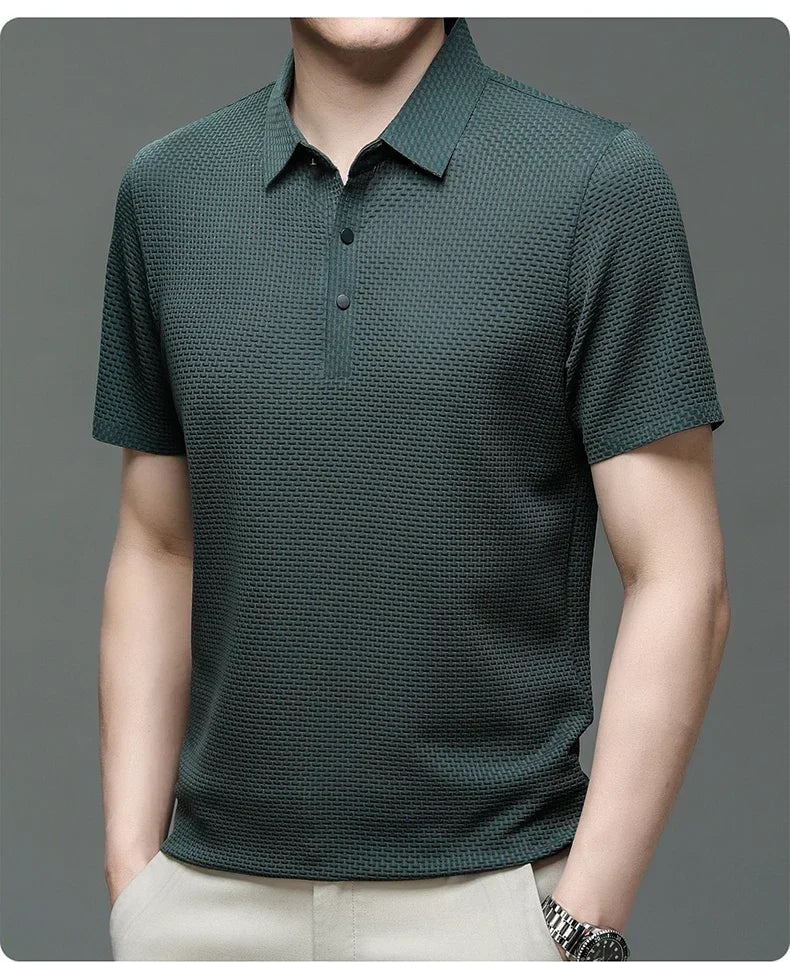 Men's Summer Ice Silk Short Sleeve Polo – Cool, Breathable, Sweat-Absorbing, Business Casual T-Shirt