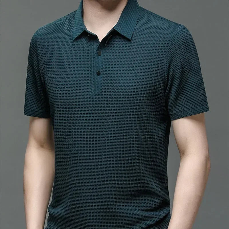 Men's Summer Ice Silk Short Sleeve Polo – Cool, Breathable, Sweat-Absorbing, Business Casual T-Shirt