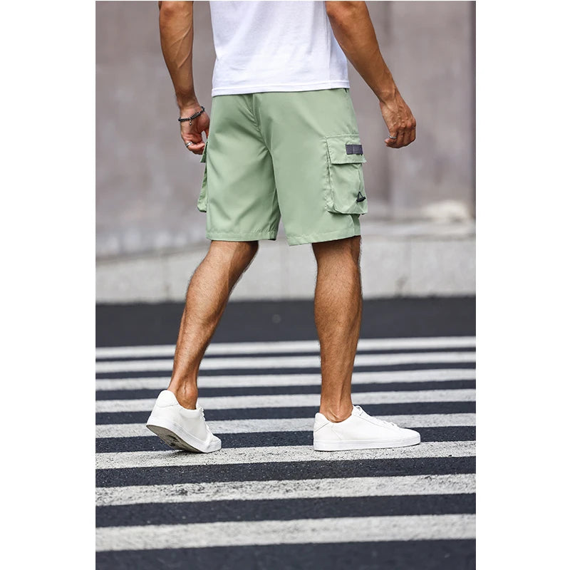Men’s Multicolor Cargo Shorts – Solid Color Drawstring Summer Shorts with Pockets