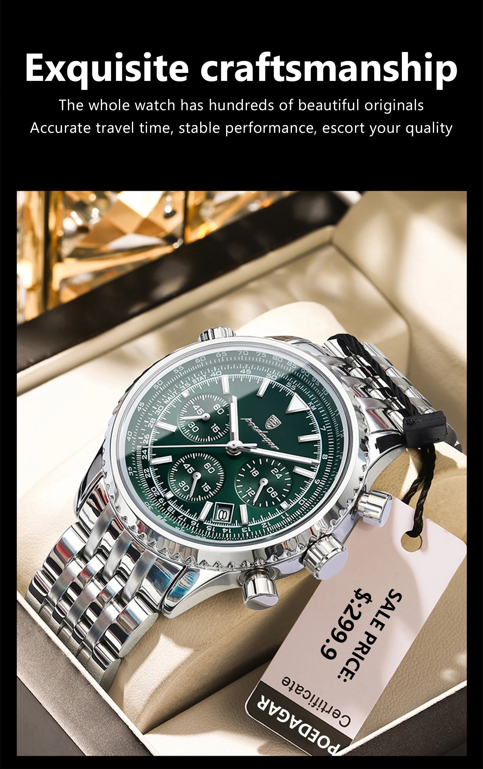 Men's Luxury Chronograph Watch – Stainless Steel, Waterproof, Luminous, Quartz