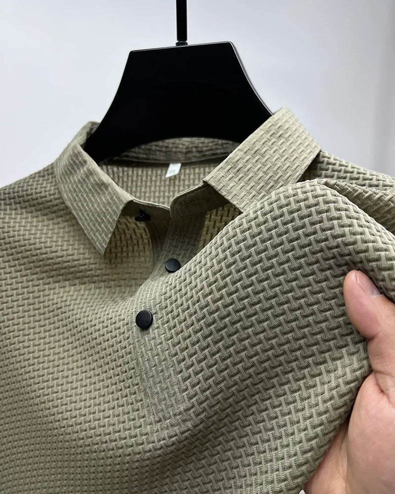 Men's Summer Ice Silk Short Sleeve Polo – Cool, Breathable, Sweat-Absorbing, Business Casual T-Shirt