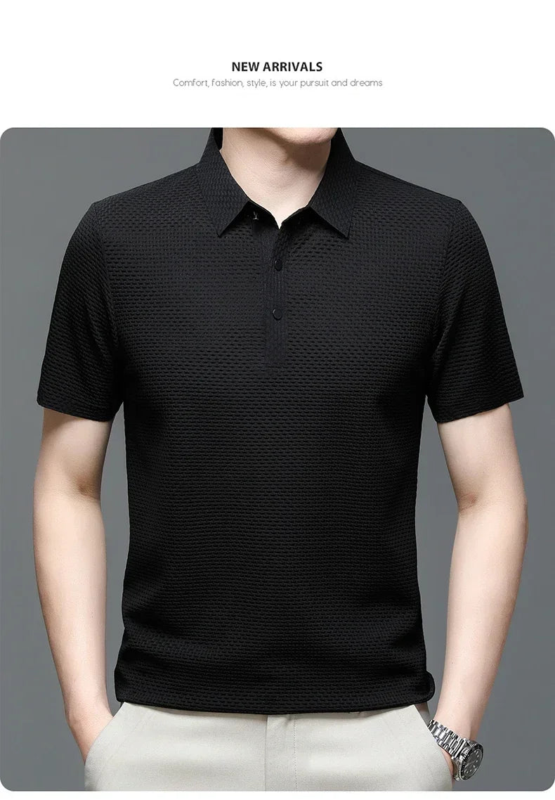 Men's Summer Ice Silk Short Sleeve Polo – Cool, Breathable, Sweat-Absorbing, Business Casual T-Shirt