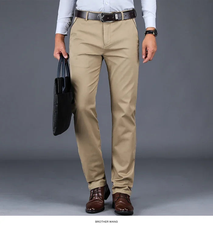 Men’s Classic Cotton Pants – 2024 Loose Fit High-Waist Elastic Casual Trousers