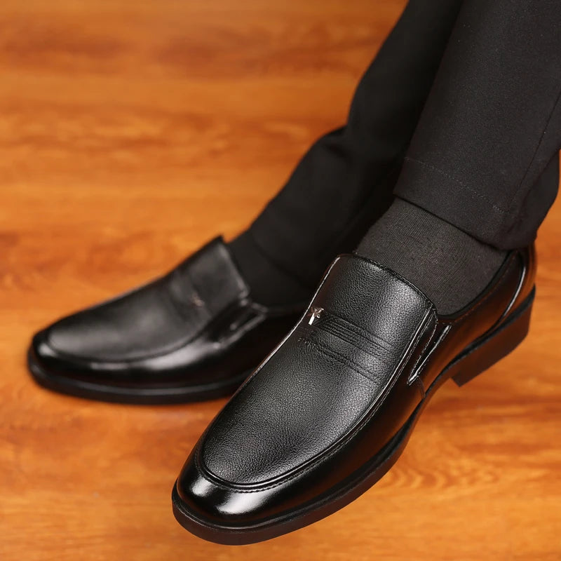 Men’s Classic Leather Loafers – Elegant Business Slip-On Dress Shoes
