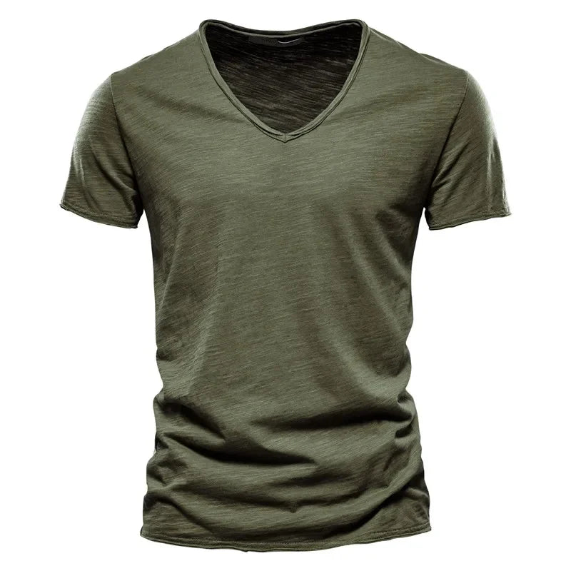 Men’s 100% Cotton V-Neck T-Shirt – Slim Fit Solid Color Short Sleeve Top
