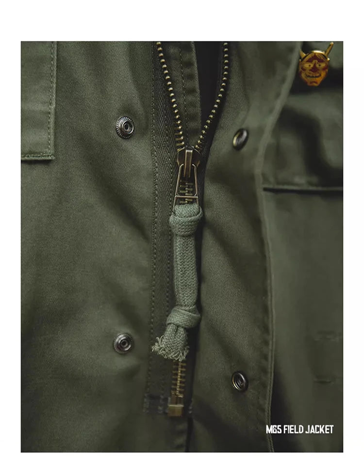 M65 Field Jacket, Men's Military Jacket, Retro Multi Pocket Collar Zipper Jacket, 100% Cotton