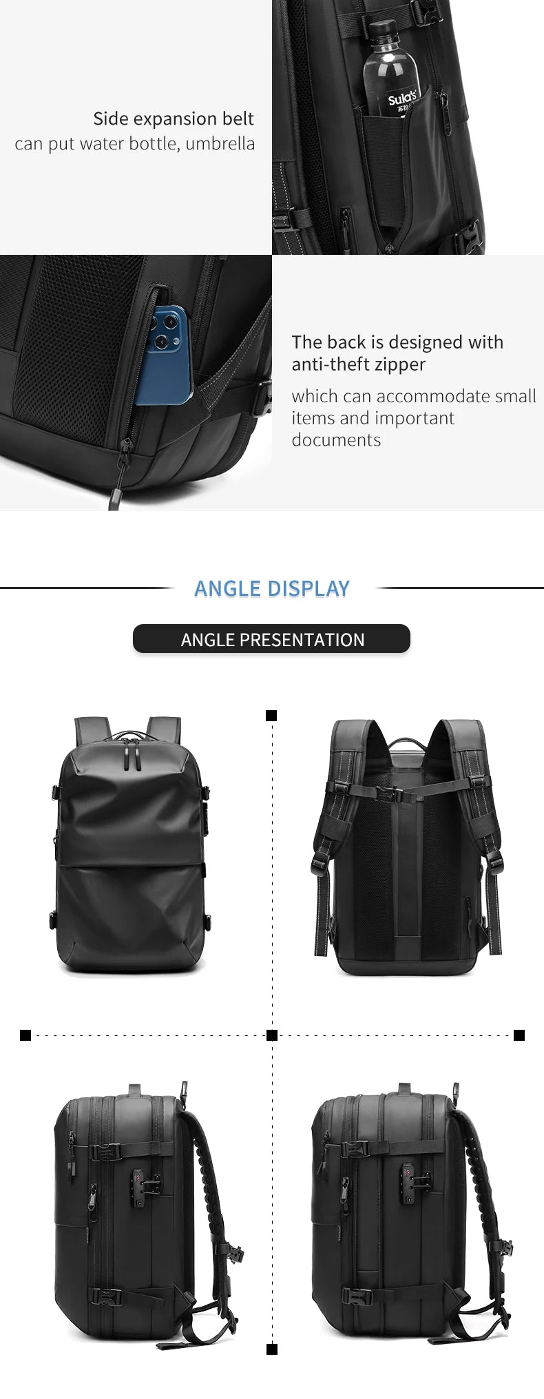 Men's Expandable Travel Backpack with Vacuum Compression – 17-Inch Laptop, Large Capacity, Business & School Outdoor Hiking Bag