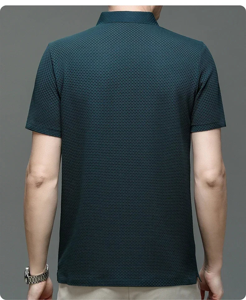 Men's Summer Ice Silk Short Sleeve Polo – Cool, Breathable, Sweat-Absorbing, Business Casual T-Shirt
