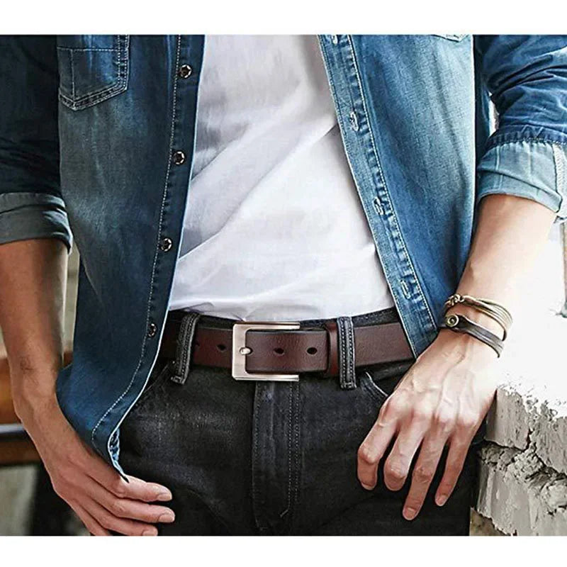 Men’s Genuine Leather Belt Plus Size 130–170 cm | Stylish Cowskin Belt for Jeans