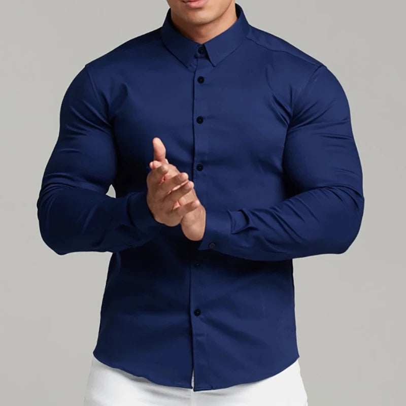 Men’s Solid Color Dress Shirt – Slim Fit Business & Casual Wear