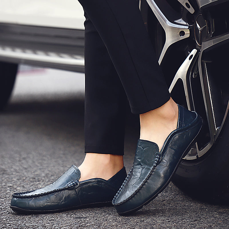 Men’s Summer Casual Leather Moccasins – Breathable Slip-On Boat Shoes, Italian-Style Luxury Driving Loafers