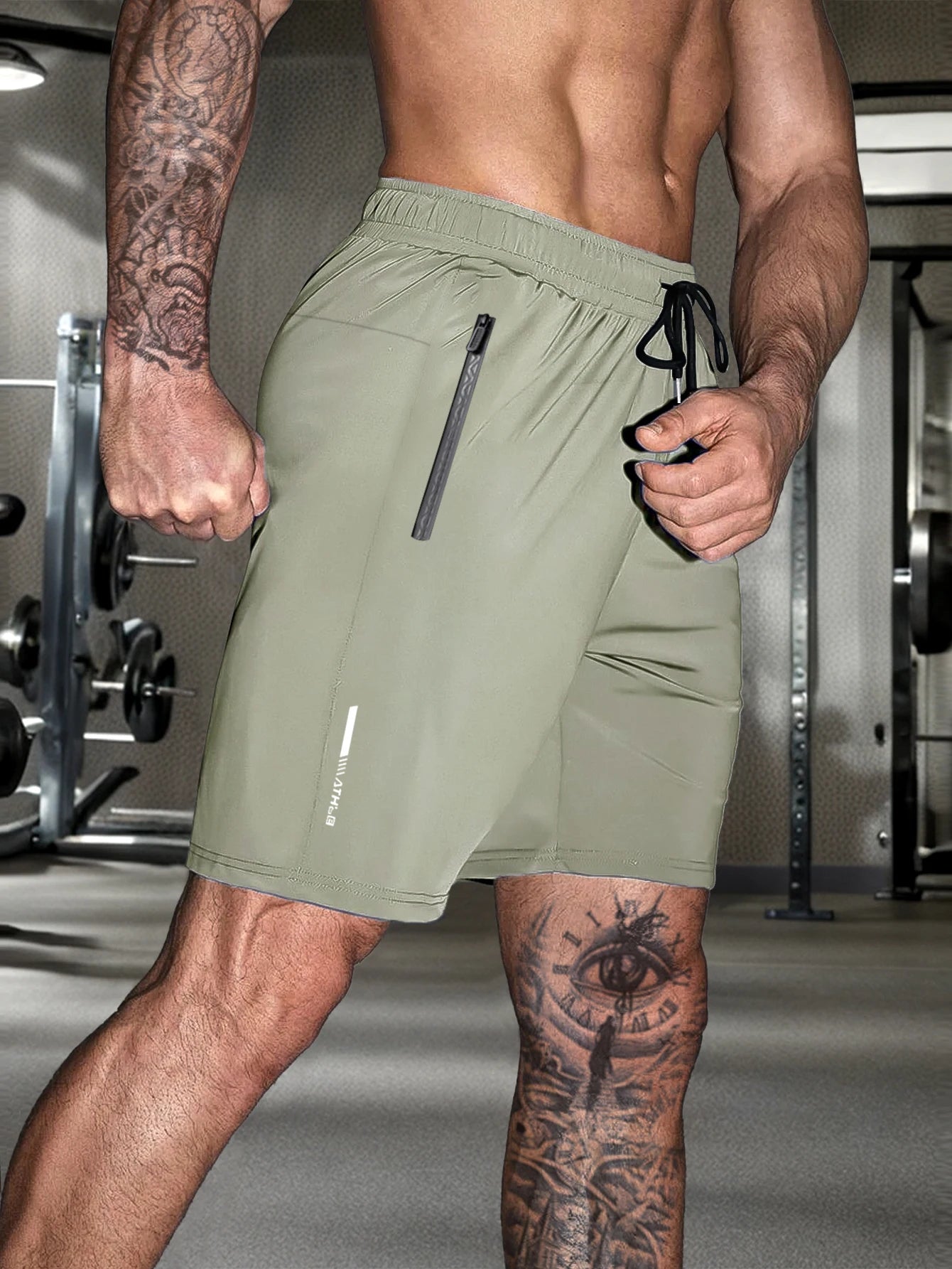 Men’s Elastic Waist Shorts – Solid Color Casual Shorts with Zipper Pockets