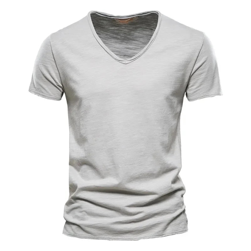 Men’s 100% Cotton V-Neck T-Shirt – Slim Fit Solid Color Short Sleeve Top